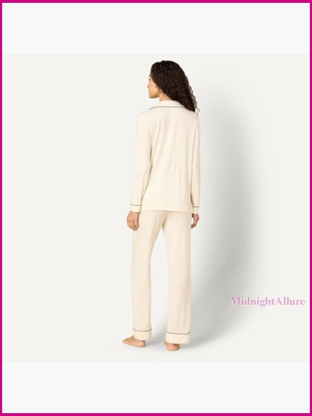 Women's Modal Long-Sleeve Pajama Set - Button Front, Elastic Waist - Picture 5 of 7
